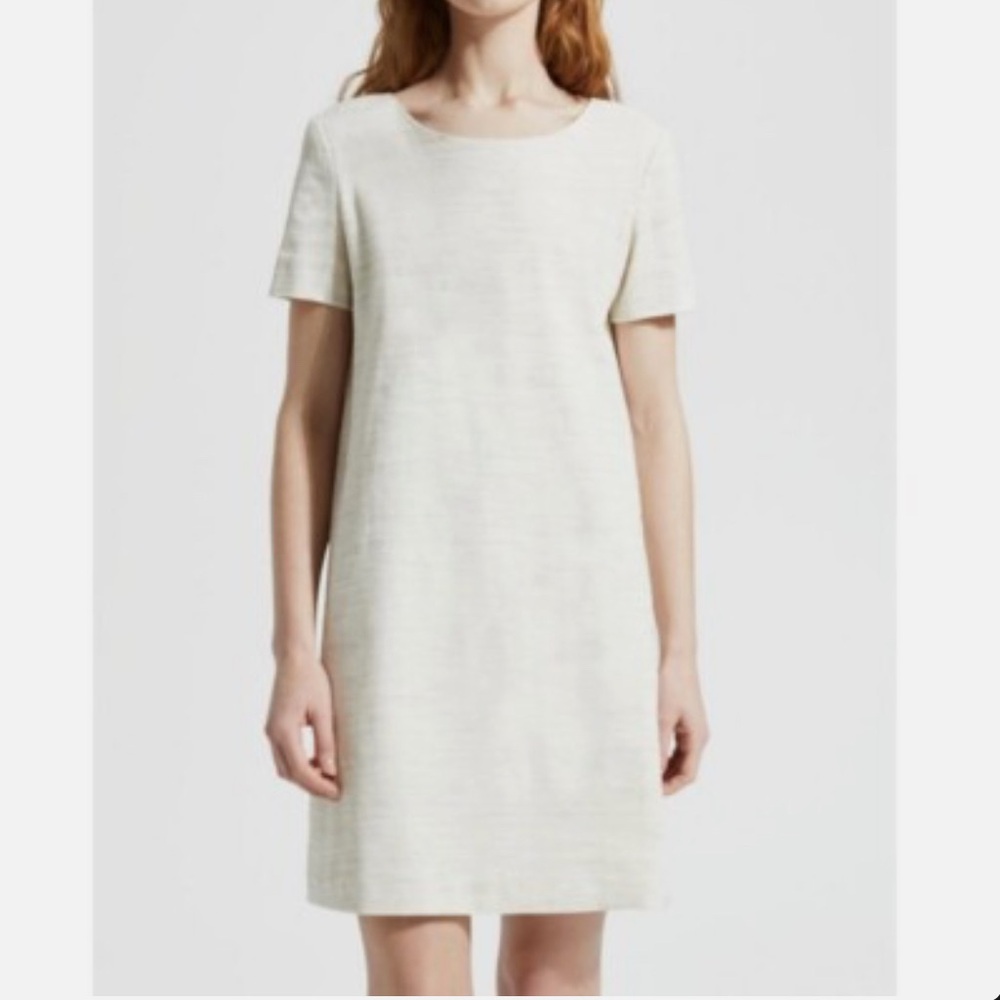 THEORY Linen Blend Marled Panel Shift Dress in Sharkskin Crunch Size S